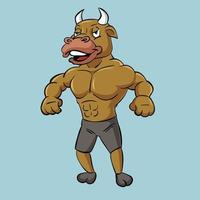 toro mascota piel marrón cuerpo fuerte dibujos animados aislado vector