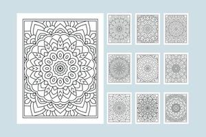 Flower mandala pattern bundle for coloring page interior. Traditional Indian style mandala ornament set. Coloring page interior for kids. Mandala decoration ornament bundle line art vector.