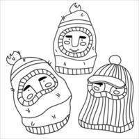 Man in balaclava trendy knitted hat lineart illustration vector