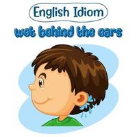 English idiom with picture description for wet behind the ears vector