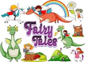 Set of dragons and fairy tale cartoon characters vector