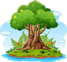 Fantasy tree house inside tree trunk vector