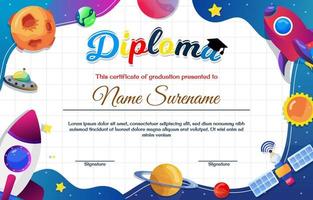 Kindergarten Certificates Template with Outer Space Element vector