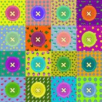 Colorful patchwork background with sewing buttons. vector