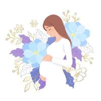 madre embarazada y flores vector