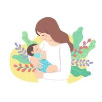 Mother is looking down at the baby in her arms vector