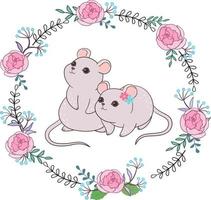 There are two little mice in the wreath vector