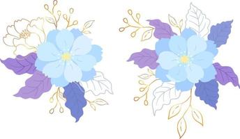 Flowers and leaves add lines to form a bunch of flowers vector