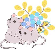 Two mice looking up and the background is flowers vector