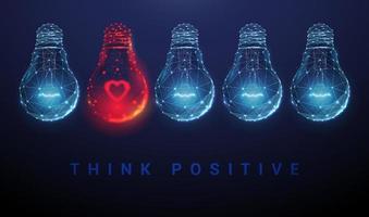 Abstract blue and red glowing light bulbs with heart shape inside. vector