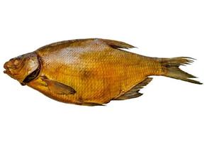 Smoked bream,homemade food,photos of fish on a white background,isolate. photo