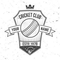 insignia del club de críquet. vector. concepto para camisa, estampado, sello o camiseta. diseño de tipografía vintage con bate de cricket y silueta de casco. plantillas para club deportivo. vector