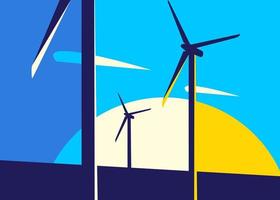banner con estaciones de energía eólica. vector