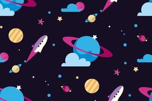 Seamless pattern with planets and spaceships. vector