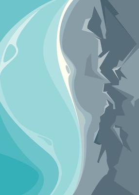 Poster with ocean and rocks.