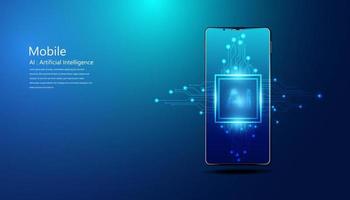 Abstract technology Ai computing and smartphone concept working data of Artificial intelligence and futuristic digital for future on dark blue background. vector