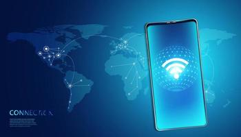 wireless internet technology on smartphone Concept background wifi communication connection and business with map network high speed innovation connection vector illustration.