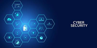 abstract padlock cyber security with hexagon icons concept Protection of information in the online world, cyber personal information, internet, preventing internet theft vector