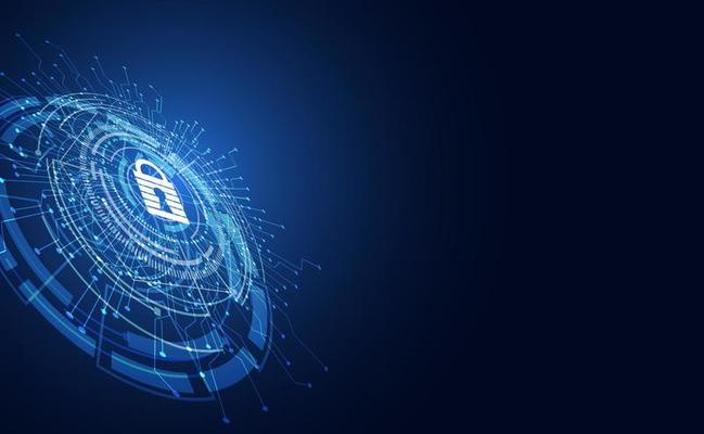 Abstract cyber security privacy information network concept padlock protection digital network personal data cyber data or information privacy idea internet link on hi tech blue future background.