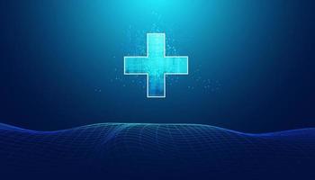 Abstract health science consist health plus digital technology concept  modern medical on hi tech future blue background. vector