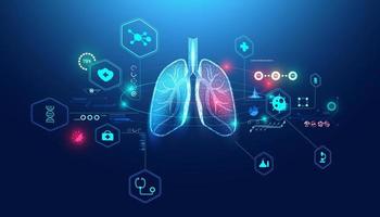 Abstract futuristic human lungs wireframe blue digital point connecting concept Analysis and diagnosis of pulmonary diseases,Respiratory disease,Lung health,Medical care for patients. vector