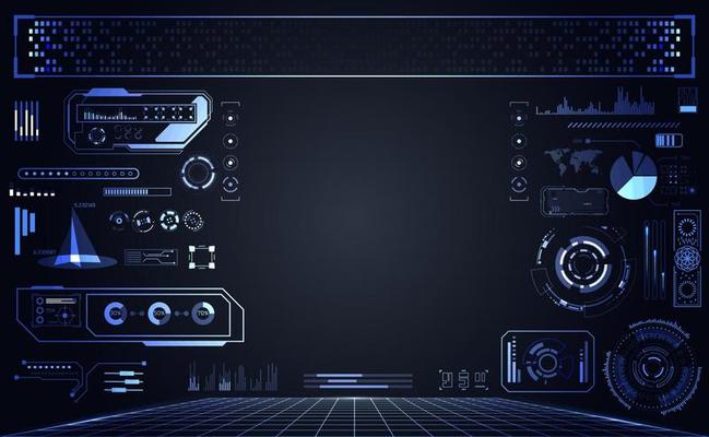 abstract technology ui futuristic concept hud interface hologram elements of digital data chart, communication, computing and circle percent vitality innovation on hi tech future design background