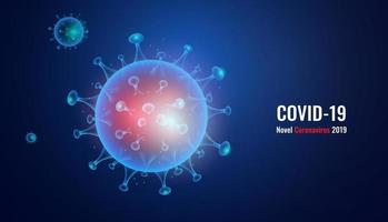 Infección o enfermedad del virus coronavirus covid-19 abstracto 3d. nuevo coronavirus 2019-ncov símbolo de signo médico. azul sobre fondo azul vector