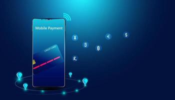 abstract mobile payment phone and credit card concept Online payment Via equipment And credit cards for shopping. vector