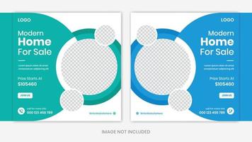 Real Estate house social media post design template, creative round shapes vector