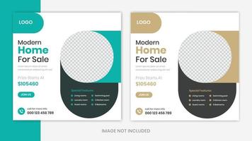 Green Real Estate home social media post design template, round shapes residential house vector