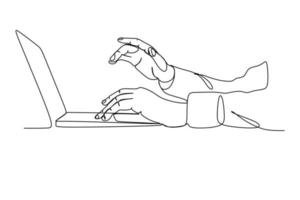 continuous line drawing of someone operating a computer. Modern businesses and technology hand drawn concept vector