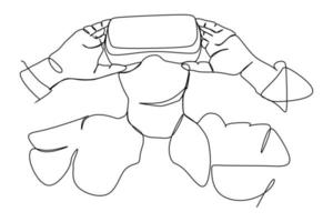 Man wearing virtual reality device one continuous line art drawing illustration vector