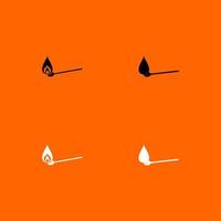 Burning match black and white set icon . vector