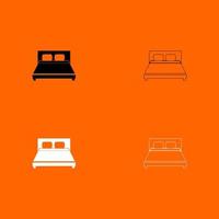 Bed black and white set icon . vector