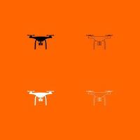 Drone black and white set icon . vector