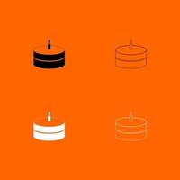 pastel con icono de conjunto de velas en blanco y negro. vector