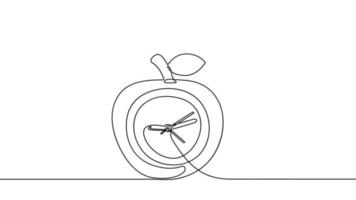 reloj de manzana con ilustración minimalista de reloj en dibujo de línea continua vector