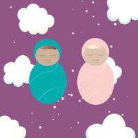Sleeping baby boy and baby girl in dreamland background vector