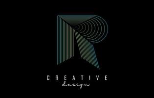 Letter R logo with colorful gradient lines. Vector illustration with geometric typography.