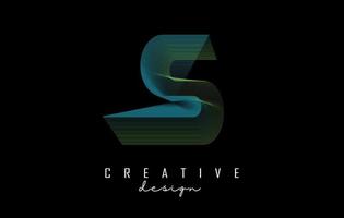 Letter S logo with colorful gradient lines. Vector illustration with geometric typography.