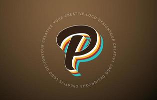 Letter P logo with retro pop art design. Handwritten letter with vintage typeface and rounded text frame. vector