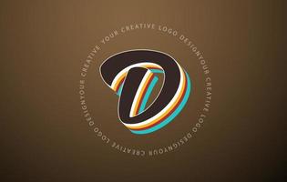 Letter D logo with retro pop art design. Handwritten letter with vintage typeface and rounded text frame. vector