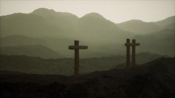 wooden Crucifix cross at mountain photo