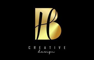 Golden letters BH Logo with a minimalist design and negative space. Letters B and H with geometric and handwritten typography. vector