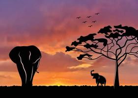 Silhouette scene with elephant in the field vector