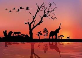 Wild life drawing landscape animal silhouette design vector