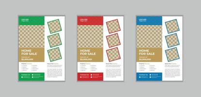 Professional Unique Real Estate Flyer Template for Multipurpose Use with Three Color Variations vector