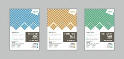 Professional Unique Real Estate Flyer Template for Multipurpose Use with Three Color Variations vector