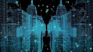 tecnologia de construção abstrata mundo loop digital cidade inteligente para negócios inteligentes. video