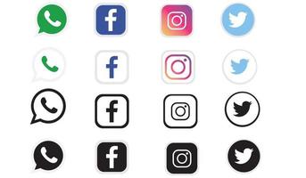 Round social media icons or social network logos flat vector icon set  collection for apps and websites